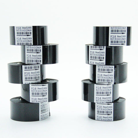 10 Rolls 25mm x 100m Black Thermal Transfer Ribbon Resin for Coder Printer Machine, Black Color Ribbon for Coding Machine