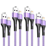 iPhone Charger 4Pack 1.5/3/6/6FT, [Apple MFi Certified] Lightning Cable 6 foot iPhone Charger Cord Fast Charging Cable for iPhone 13 12 Pro Max Mini 11 Pro XS XR X 10 8 7 Plus 6s 6 SE iPad-lightpurple
