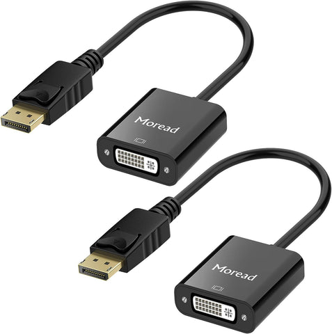 Moread DisplayPort (DP) to DVI Adapter, 2 Pack, Gold-Plated Display Port to DVI-D Adapter (Male to Female) Compatible with Computer, Desktop, Laptop, PC, Monitor, Projector, HDTV - Black