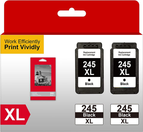 245XL Ink Cartridge High Yield Replacement for Canon Ink 245XL PG-245XL PG 245 Use with PIXMA MX492 MX490 MG2522 MG2920 MG2420 MG2520 MG2922 TS3100 TS3122 TS3320 TR4520 TR4522 Printers, 2 Black