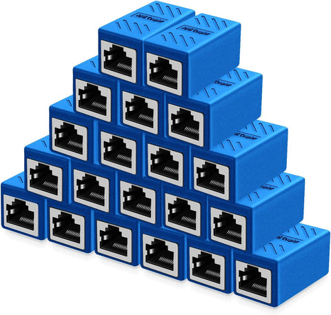 ZUZONG RJ45 Coupler in Line Coupler for Cat8/Cat7/Cat6/Cat6a/Cat5e/Cat5 Ethernet Cable Extender Adapter Female to Female (20 PCS Blue)