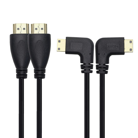 GINTOOYUN Mini HDMI to HDMI Cable,HDMI 90 Degree Left and Right 2pcs,HDMI A Male to HDMI C Male-20inch