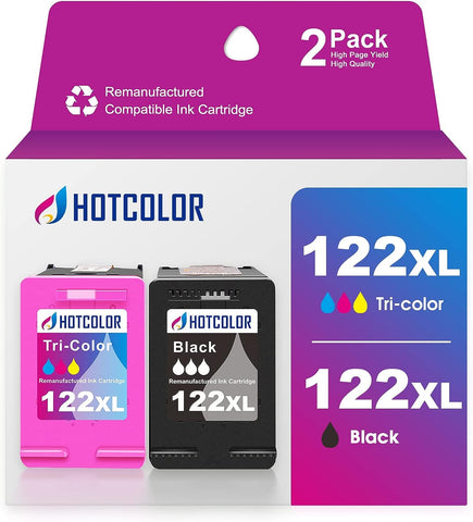 HOTCOLOR 122XL Replacement for HP 122XL Ink Cartridge for HP Deskjet 1000 2050 3050 Laser Printer (1Black/1Color, 2Pack )