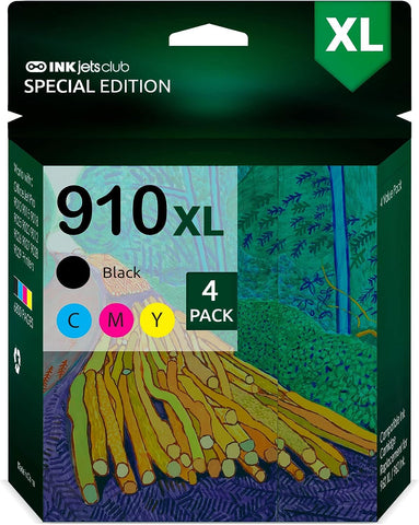 Compatible Replacement Ink Cartridge for HP 910XL Ink. Works with HP OfficeJet Pro 8024 8015 8025 8028 8035 8022 Printers. 4 Pack Black, Cyan, Magenta, Yellow