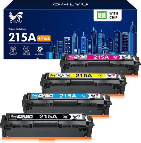 ONLYU 215A Toner Cartridges with CHIP | Replacement for HP 215A Toner Cartridges 4 Pack | Works with HP Color Laserjet Pro M155, HP Color Laserjet Pro MFP M182, M183 Series | W2310A 2311A 2312A 2313A