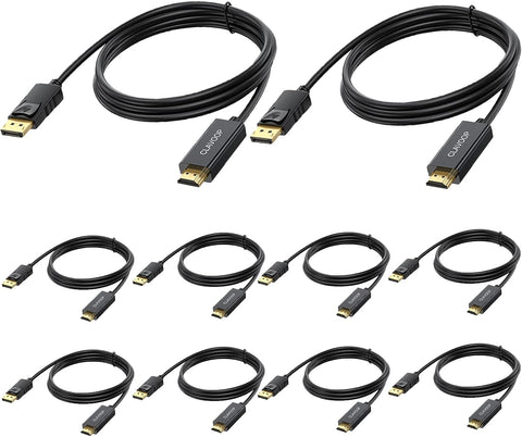 CLAVOOP DisplayPort to HDMI Cable 10 Pack, Display Port to HDMI Cord Male to Male Uni-Directional DP to HDMI Cable Gold Plated Compatible for Monitor, Projector, PC, HDTV, Laptop - 6 Feet