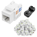 iwillink 50-Pack Cat6 Keystone Jack and Punch-Down Stand, RJ45 Ethernet Keystone Jack Set, 90-Degree UTP Modular Punch Down Keystone Jack Adapter, White