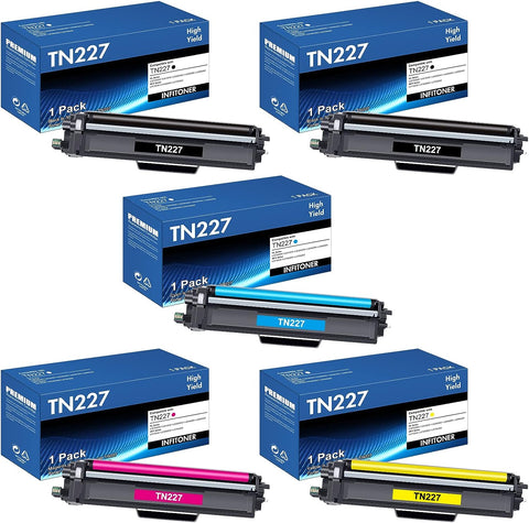 TN-227BK/C/M/Y High Yield 5 Pack Compatible for Brother TN227 TN-227 TN223 TN-223BK/C/M/Y Toner for MFC-L3750CDW MFC-L3770CDW HL-L3290CDW HL-L3210CW HL-L3230CDW MFC-L3710CW HL-L3270CDW Printer