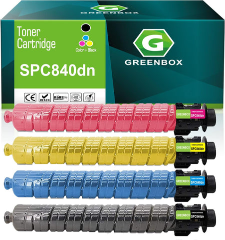 GREENBOX Compatible SPC840dn Toner Cartridge Replacement for Ricoh Aficio SP C840 C842 SP C840DN SP C842DN Printer, High Yield for Ricoh 821255 821256 821257 821258 (1 Black 1 Cyan 1 Yellow 1 Magenta)