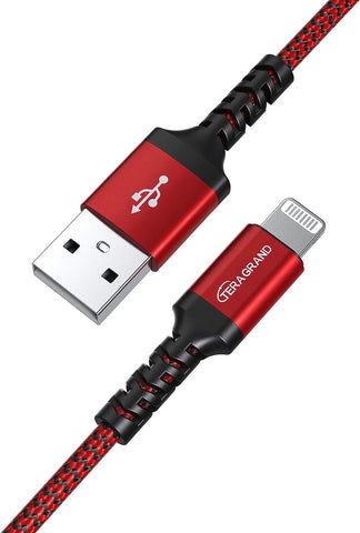 Tera Grand - Apple C89 MFi Certified Lightning to USB Braided Cable for iPhone 14/13/12/11 Pro Pro Max Plus Mini, SE XS Max XR X, 8/7/6 Plus, iPad, AirPods, 4 Ft Red/Black