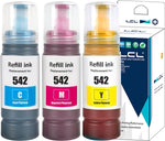 LCL Compatible Refill Ink Bottle Pigment Replacement for 542 T542 T542520-S T542220-S T542320-S0 T542420-S ET-5150 ET-5170 ET-5850 ET-5800 ET-5880 ET-16600 ET-16650 (3-Pack, Cyan,Magenta,Yellow)