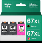 67XL Ink Cartridges Black/Color Combo Pack Replacement for HP 67XL High Yield for Envy 6055e 6055 6052 6075 Envy Pro 6455e 6455 6475 6452 6458 DeskJet 4155 2755e 2755 Printer (2 Black, 1 Tri-Color)