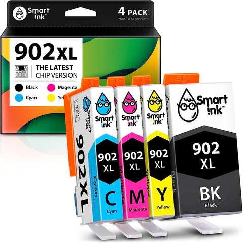 Smart Ink Compatible Ink Cartridge Replacement for HP 902 XL 902XL (4 Combo Pack) to use with Officejet Pro 6978 6968 6974 6975 6960 Officejet 6951 6954 6956 6958 Printers