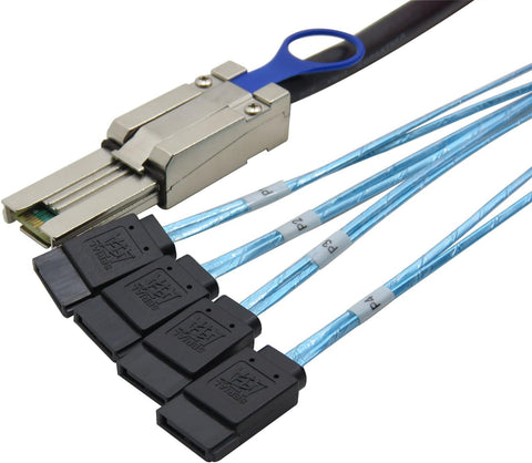 CableDeconn Mini SAS 26P SFF 8088 Male to 4 SATA 4Pin Female 1M 3.3FTCable with Latch,Mini SAS Host/Controller to 4 SATA Target/Backplane