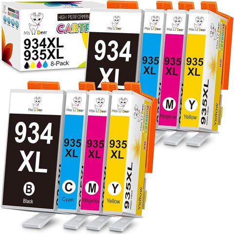 Miss Deer 934 and 935 Compatible Ink Cartridges Combo Pack Replacement for HP 934XL 935XL for Officejet Pro 6830 6230 6835 6220 6812 6815 6800 6820 6822 6825 6836 Printers (2 BK, 2 C, 2 M, 2 Y) 8-Pack