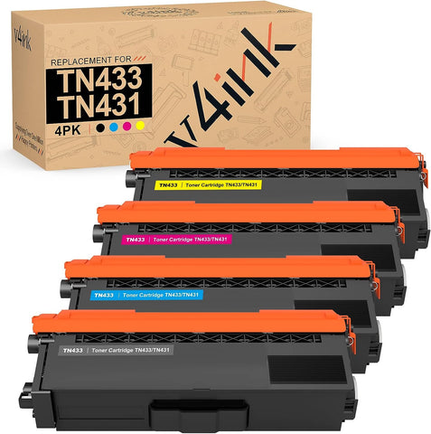 v4ink Compatible TN-433 TN-431 Toner Cartridge Replacement for Brother TN433 TN431 TN433BK to use with Mfc-L8900Cdw Mfc-L8610Cdw Hl-L8260Cdw Hl-L8360Cdw Hl-L8360Cdwt Hl-L9310CDW (Color Set)