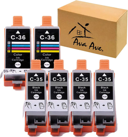 PGI35 CLI36 Ink Cartridge Replacement for Canon 35 36 PGI-35 CLI-36 Ink Work with Canon Pixma iP110 iP100 Mini260 Mini 320 TR150 Printer (4 Black 2 Color)