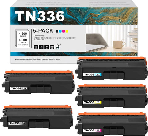 GULOYA TN336 Toner Replacement for Brother TN336 TN331 HL-L8250CDN HL-L8350CDW HL-L8350CDWT MFC-L8600CDW MFC-L8850CDW (Black Cyan Magenta Yellow, 5 Pack)