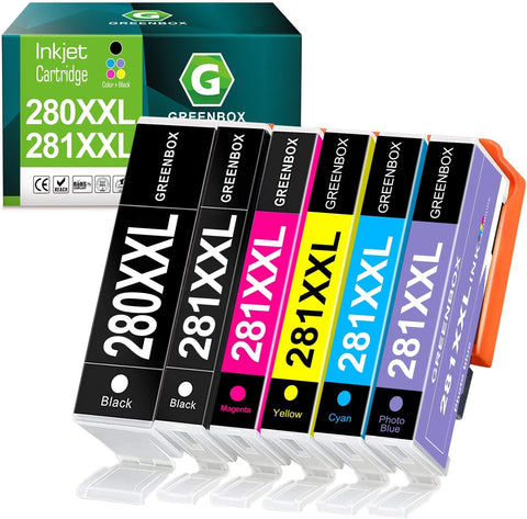 GREENBOX Compatible Ink Cartridge Replacement for Canon PGI-280XXL CLI-281XXL PGI 280 XXL CLI 281 XXL for PIXMA TS8320 TS8220 TS8120 TS9100 Printer (PGBK, Black, Photo Blue, Cyan, Magenta, Yellow)