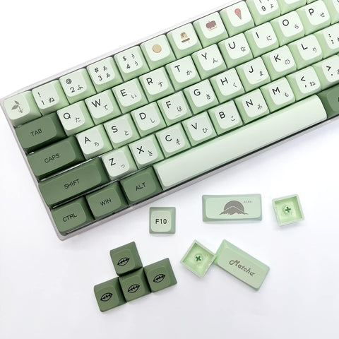 Matcha keycaps PBT 124 Keys XDA Profile Dye Sublimation ANSI Layout Set Japanese keycaps for Gateron Kailh Cherry MX Switches Mechanical Gaming Keyboards