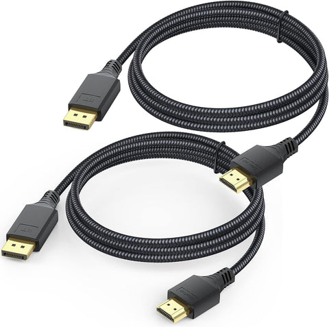 DteeDck DispalyPort to HDMI Cable 6 feet 2 Pack, DP Dispaly Port to HDMI Cable Adapter Braided Cord Male to Male for Monitor HDTV Display Projector Compatible with Lenovo HP ASUS Dell and Other Brand