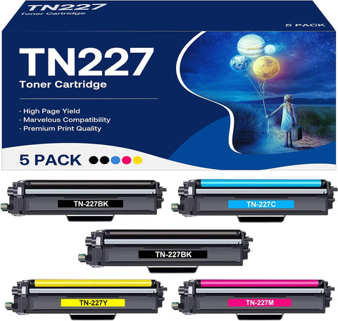 TN227 TN223 Toner Cartridge Replacement for Brother TN227 TN223 Compatible with MFC-L3770CDW MFC-L3750CDW MFC-L3710CW HL-L3210CW Printer (TN-227 TN223 2BK/C/M/Y, High Yield 5 Pack)