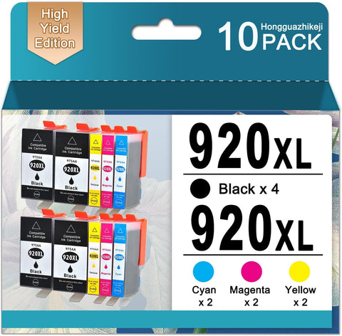 920XL Compatible Ink Cartridges Replaccement for HP 920 920XL 920 XL Worked for Officejet 6000 7500A 6500 7000 7500 6500A Printer (4 Black, 2 Cyan, 2 Magenta, 2 Yellow, 10-Pack)