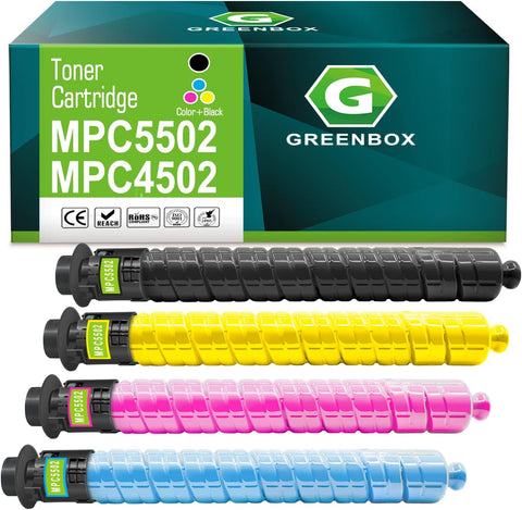 GREENBOX Compatible MP C5502 Toner Cartridge Replacement for Ricoh Aficio Savin Lanier MP C4502 MP C5502 Printer High Yield for Ricoh 841679 841680 841681 841682 (1 Black 1 Cyan 1 Magenta 1 Yellow)