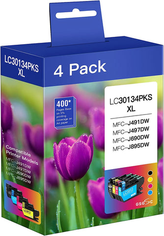 LC3013 High Yield 4PKS Compatible Ink Cartridge Replacement for Brother LC3013 Ink Cartridges (Black, Cyan, Magenta, Yellow), Use for MFC-J491DW MFC-J497DW MFC-J690DW MFC-J895DW Printer