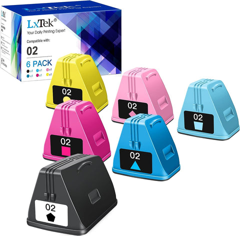 LxTek Compatible Ink Cartridges Replacement for HP 02 Ink Cartridge to use with Photosmart D7155 D7160 D7245 D7255 D7363 D7460 3210 3310 C5180 C6250 C6280 C7280 C7180 C8180 Printer (6-Pack)