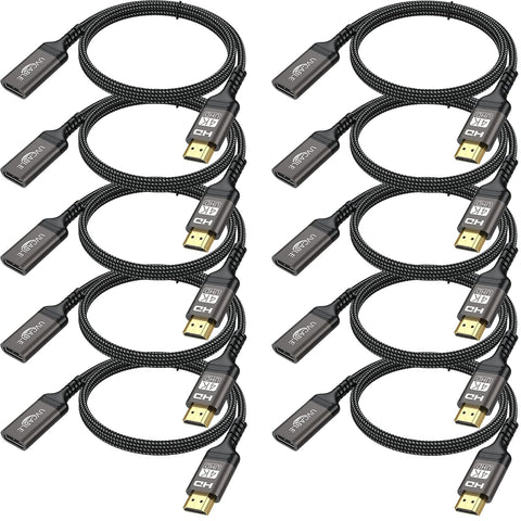 HDMI Extension Cable 6 Feet, 10-Pack HDMI Extender Cable-4K HDMI Male to Female Compatible with Nintendo Switch Xbox One S 360 PS5 PS4 Roku TV Stick Blu Ray Player Google and so on-Grey