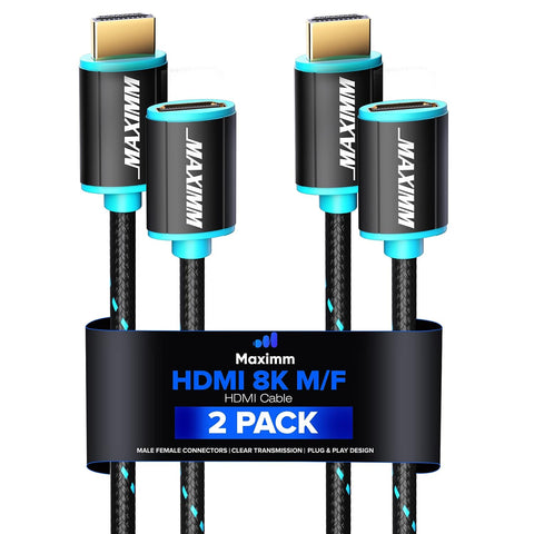 Male to Female HDMI Extension Cable Supports high Speed HDMI Cable HDCP Protocol, ARC, 3D, 1080p to 2160p Video Resolution, Bandwidth up to 50Gbps (1.5 Feet, 2 Pack)