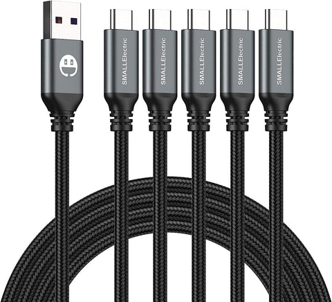 5Pack 10ft USB C Cable, Extra Long USB A to USB-C 10foot Type C Fast Charging Cable Compatible Samsung Galaxy S10 20 9 8 Plus a10e,Braided Rapid Charger Cord for Note 10 9 8,LG V50 V40 G8 G7(Grey)