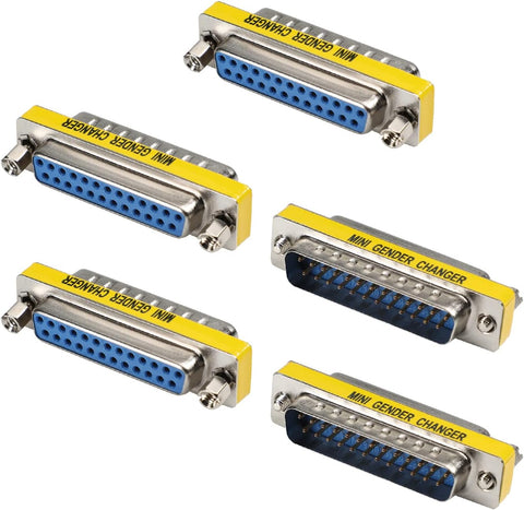 Heyiarbeit 25-pin 2-Row D-SUB VGA Gender Changer DB25 Male to Female Mini Gender Changer Coupler Adapter Connector for Serial Applications Blue 5pcs