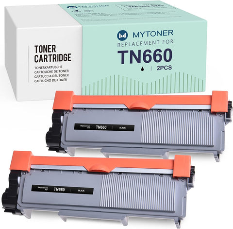 MYTONER TN660 Compatible Toner Cartridge Replacement for Brother TN660 TN-660 TN630 TN-630 High Yield Printer Ink (Black, 2-Pack)