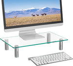 WALI Rectangular Tempered Glass Monitor Riser Desktop Stand Height Adjustable Table Top for Flat Screen LCD LED TV, Laptop, Notebook, Display (GTT001), 16 X 10 inch, Clear