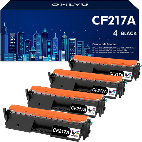 ONLYU Compatible Toner Cartridge Replacement for HP 17A CF217A for Laserjet Pro M102w M130fw, Pro MFP M130fw M130nw M130fn M130a Printer (4 Black)