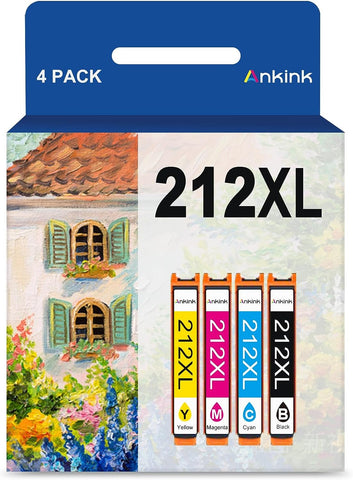 Ankink 212XL Ink Cartridges Replacement for Epson 212 XL T212 T212XL Higher Yield for Expression Home XP-4100 XP-4105 XP-330 Workforce WF-2830 WF-2850 Printer (Black, Yellow, Magenta, Cyan, 4 Pack)