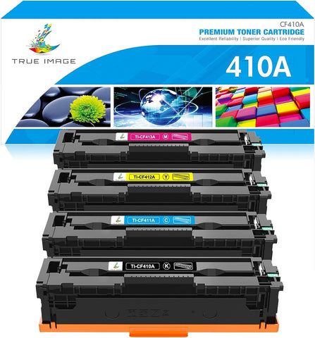 TRUE IMAGE Compatible Toner Cartridge Replacement for HP 410A 410X M477fnw CF410A CF411A CF412A CF413A Color Pro MFP M477fnw M477fdw M477fdn M452dn M452nw Printer (Black Cyan Yellow Magenta, 4-Pack)