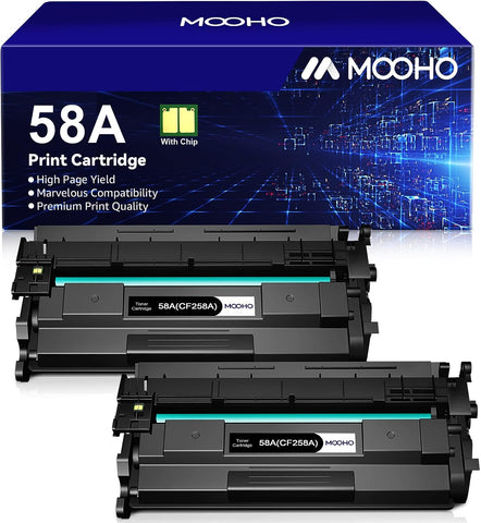 Mooho 58A CF258A Toner Cartridge Black: 2 Pack (with Chip, High Yield) Replacement for HP CF258A 58A 58X CF258X MFP M428fdw M428fdn M428dw M404 M428 Pro M404n M404dn M404dw Printer