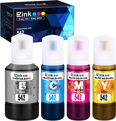 E-Z Ink (TM Compatible Ink Bottle Replacement for Epson 542 T542 for ET-5800,ET-5850,ET-5880,ET-16600,ET-16650,ST-C8000 Printer (Black, Cyan, Magenta, Yellow, 4 Pack)