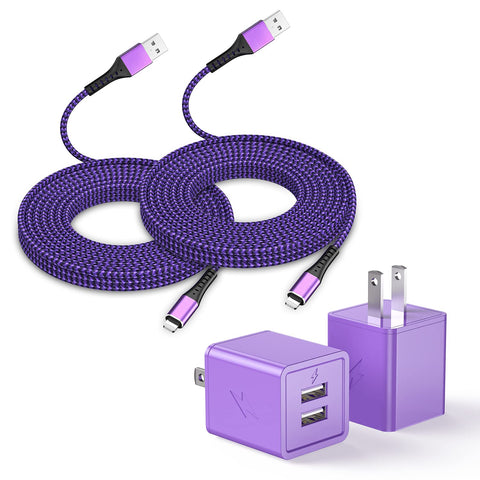 iPhone Wall Charger with 10ft Lighting Cable, 2Pack Extra Long iPhone Charging Lightning Cable Nylon Braided Cord and Dual Port USB Wall Plug Block Adapter for iPhone X/XS/11/12/Pro/Max/13/14/SE 2022