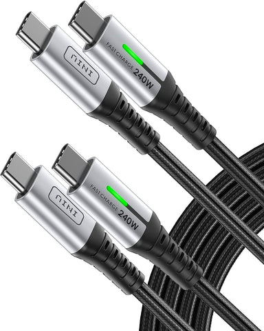 INIU 240W USB C to USB C Cable 6.6ft/2Pack, Type C to Type C Charger USB-C Fast Charging Cord Compatible with MacBook Pro/Air, iPad Pro 12.9/11/Air/Mini, Samsung S23/22/21/20