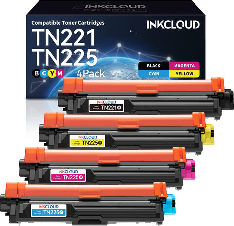 INKCLOUD TN221 Compatible Brother Toner Cartridge Replacement for Brother TN221 TN225 Work with Brother HL-3140CW HL-3150CDN HL-3170CDW MFC-9330CDW HL-3180CDW MFC-9130CW Printer 4Pack