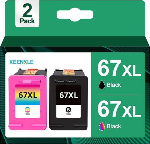 67XL Ink Cartridges Black/Color Combo Pack, Replacement for 67XL HP Printer Ink, HP 67XL Ink Cartridge Works with HP DeskJet 1255, 2700, 4100 Series, HP Envy 6000, 6400 Series, 1 Black 1 Tricolor