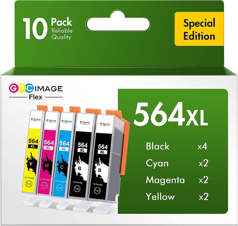 GPC Image Flex Compatible 564XL Ink Cartridge Combo Pack Replacement for HP 564XL 564 XL Ink Compatible with DeskJet 3520 3522 Officejet 4620 Photosmart 5520 6510 6520 Ink Printer (B/C/M/Y, 10 Pack)