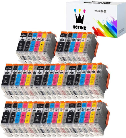 AceInk 48 Pack Compatible with Canon PGI-250 CLI-251 PGI-250XL CLI-251XL Ink Cartridge for PIXMA iP8720 PIXMA MG6320 PIXMA MG6620 PIXMA MG7120 PIXMA MG7520 Inkjet Printers (8Large BK+8BK+8C+8M+8Y+8GY)