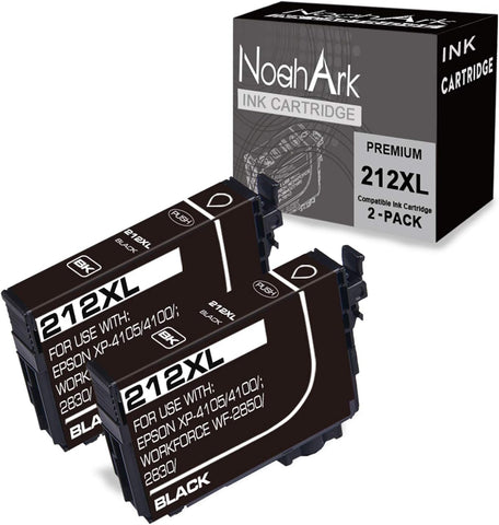 NoahArk 2 Pack 212XL Remanufacture Ink Cartridge Replacement for Epson 212XL 212 T212XL High Yeild for Workforce WF-2830 WF-2850 Expression Home XP-4100 XP-4105 Printer (2 Black)