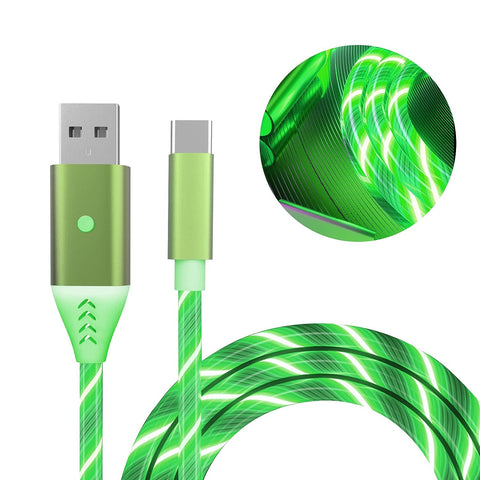 Usb A to USB C Light Up Charging Cable with Multi-Control Switch-4 LED Light Mode,Flowing Led Cord Compatible with Samsung Galaxy Note 20 Ultra/Note 10 9 8/S20/S10/S10E/S9/ S8 Plus,Moto Z (4.9ftGreen)