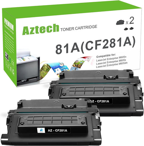 Aztech Compatible CF281A 81A Toner Cartridge Replacement for HP 81A CF281A 81X CF281X Enterprise MFP M605 M604 Toner M604N M604DN M605N M605DN M605X M630 M606 M630h M630dn Printer (Black, 2-Pack)